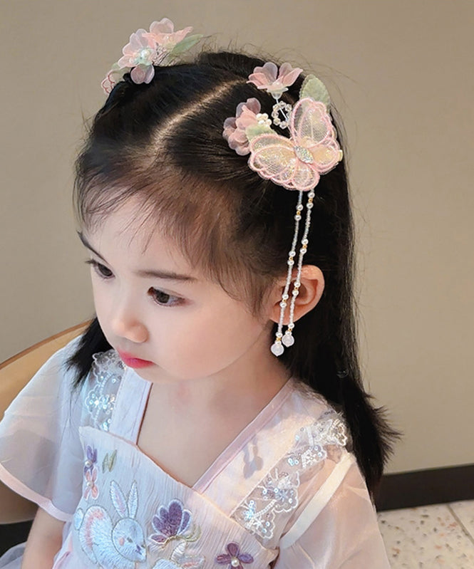 Beautiful Purple Alloy Butterfly Lotus Pearl Tassel Girls Hairpin