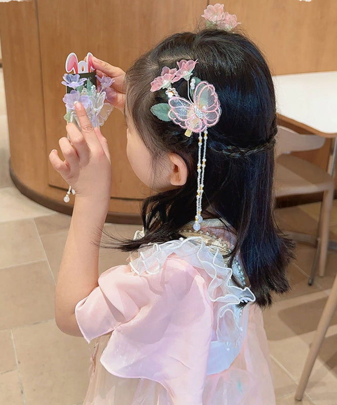 Beautiful Purple Alloy Butterfly Lotus Pearl Tassel Girls Hairpin