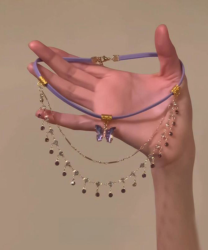 Beautiful Purple Alloy Crystal Tassel Pendant Necklace