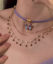 Beautiful Purple Alloy Crystal Tassel Pendant Necklace