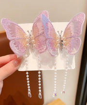 Beautiful Purple Alloy Tulle Butterfly Pearl Tassel Girls Hairpin