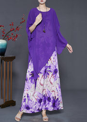 Beautiful Purple Asymmetrical Print Chiffon Women Sets 2 Pieces Summer