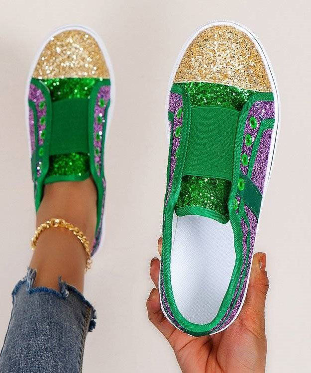 Beautiful Purple Canvas Flat Feet Shoes Splicing Sequins