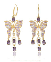 Beautiful Purple Copper Zircon Crystal Butterfly Tassel Drop Earrings