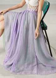 Beautiful Purple Elastic Waist Exra Large Hem Cotton Dance Skirt Summer