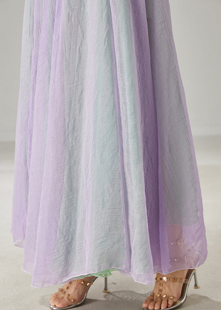 Beautiful Purple Elastic Waist Exra Large Hem Cotton Dance Skirt Summer