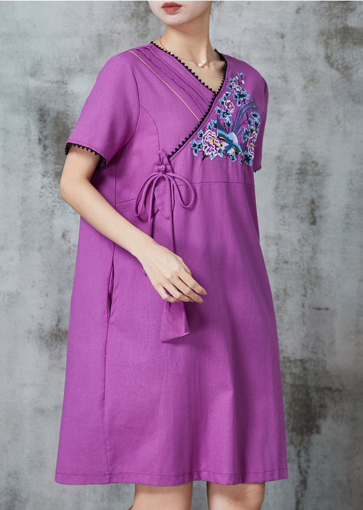 Beautiful Purple Embroidered Cotton Maxi Dress Summer