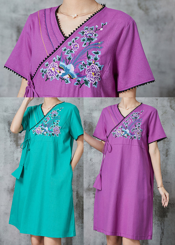 Beautiful Purple Embroidered Cotton Maxi Dress Summer