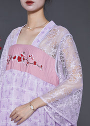 Beautiful Purple Embroidered Hollow Out Chiffon Long Dress Summer