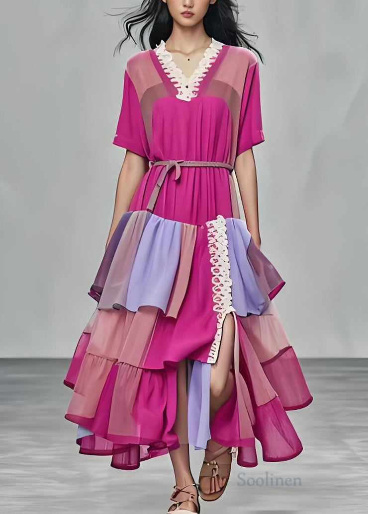 Beautiful Purple Layered Asymmetrical Patchwork Cotton Dresses Summer