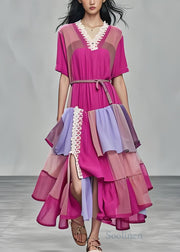 Beautiful Purple Layered Asymmetrical Patchwork Cotton Dresses Summer