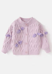 Beautiful Purple O-Neck Button Cotton Knit Girls Cardigans Spring