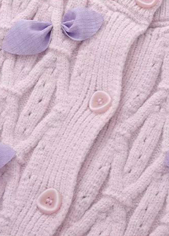 Beautiful Purple O-Neck Button Cotton Knit Girls Cardigans Winter