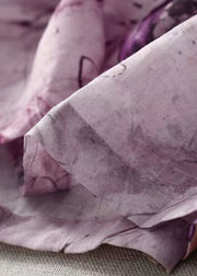 Beautiful Purple O Neck Print Lace Up Cotton Dress Half Sleeve