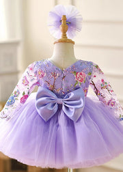 Beautiful Purple Tulle Patchwork Patch Girls Long Dress Spring