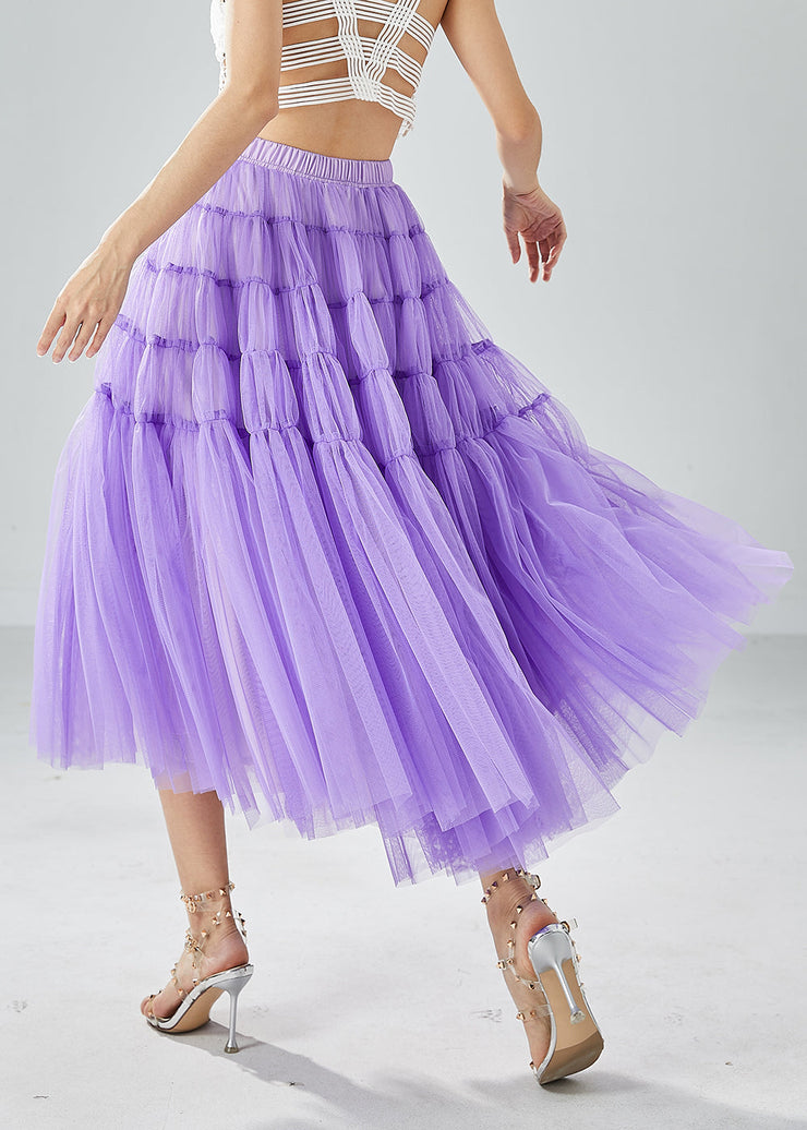 Beautiful Purple Wrinkled Patchwork Pearl Tulle Skirts Summer