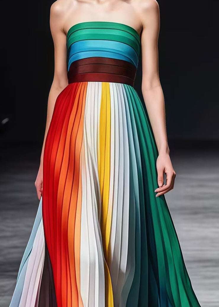 Beautiful Rainbow Backless Wrinkled Chiffon Strapless Dresses Summer