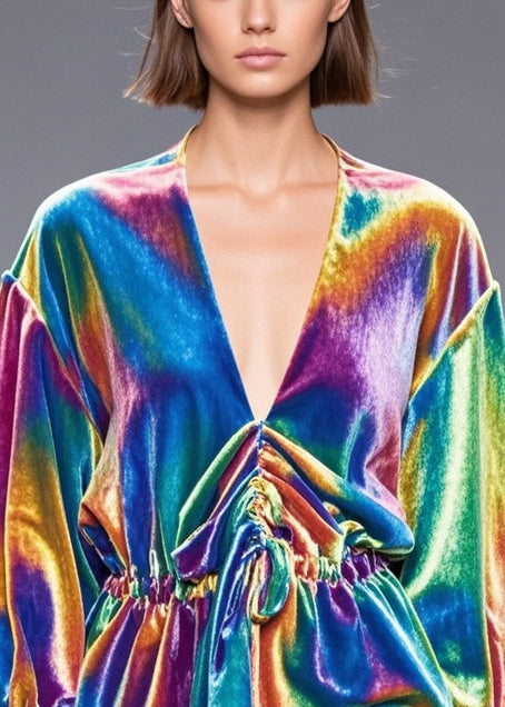 Beautiful Rainbow Cinched Silk Velour Shirt Spring