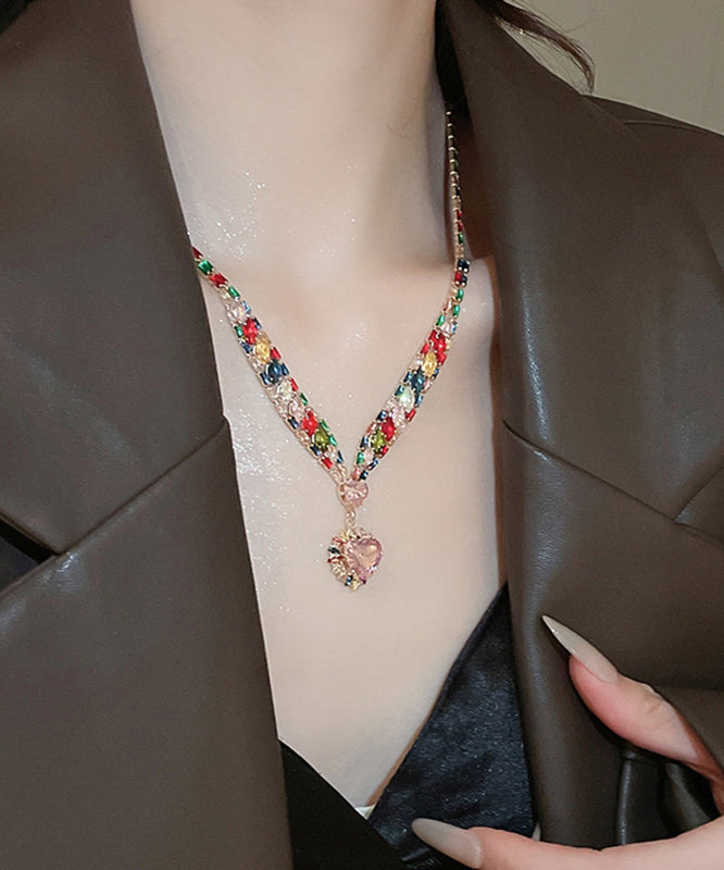 Beautiful Rainbow Copper Zircon Love Pendant Necklace