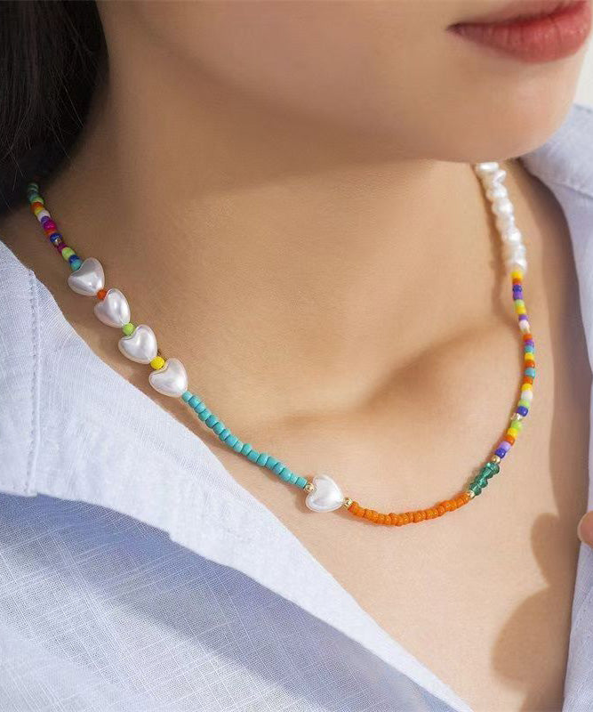 Beautiful Rainbow Crystal Pearl Seed Beads Love Gratuated Bead Necklace