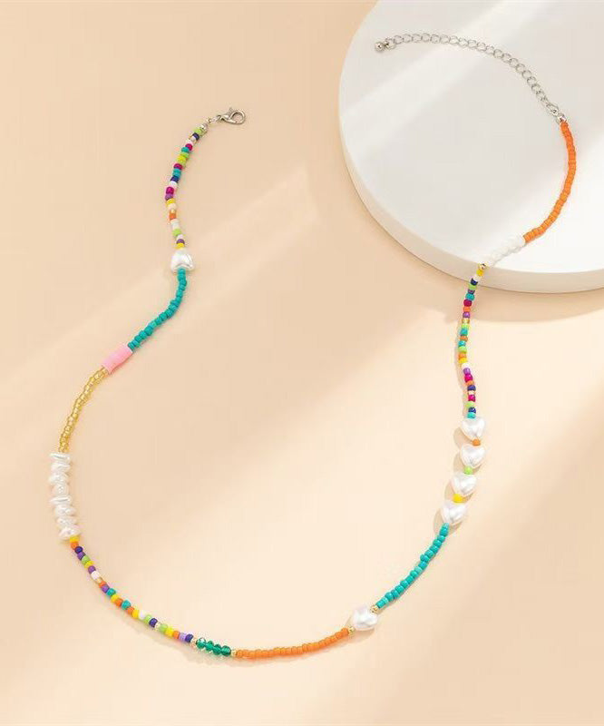 Beautiful Rainbow Crystal Pearl Seed Beads Love Gratuated Bead Necklace