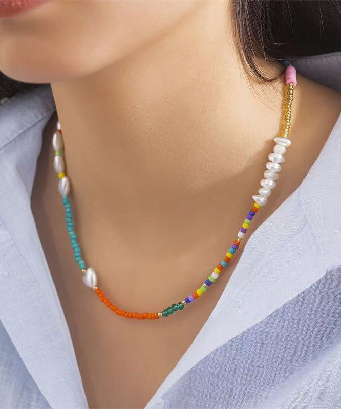 Beautiful Rainbow Crystal Pearl Seed Beads Love Gratuated Bead Necklace