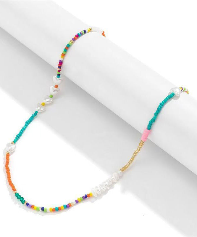 Beautiful Rainbow Crystal Pearl Seed Beads Love Gratuated Bead Necklace