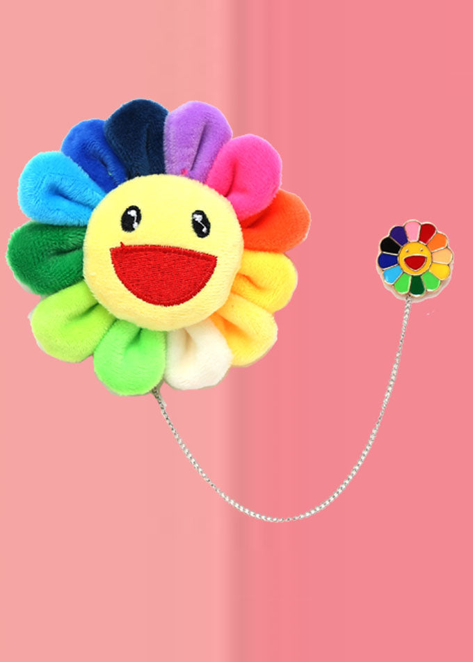 Beautiful Rainbow Fuzzy Fur Fluffy Sunflowers Brooches