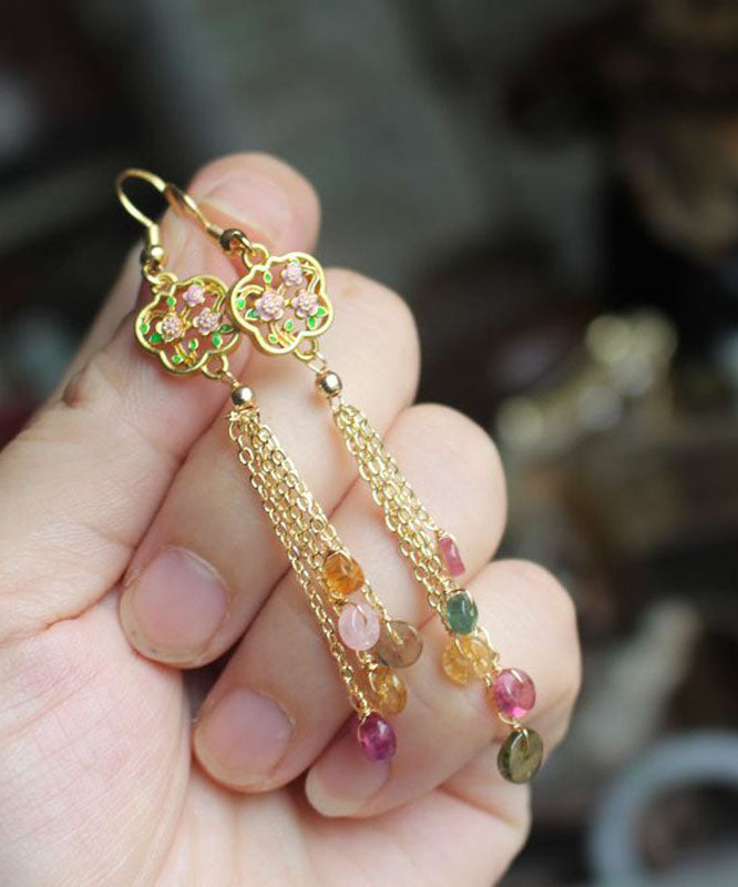 Beautiful Rainbow Gem Stone Tassel Drop Earrings