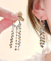 Beautiful Rainbow Metal Crystal Block Tassel Drop Earrings