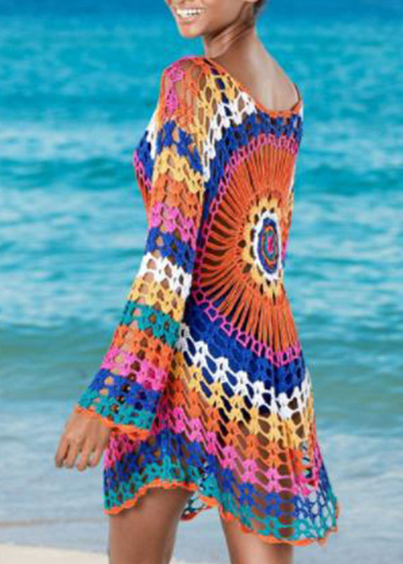 Beautiful Rainbow O-Neck Knit Cover Up Swimwear