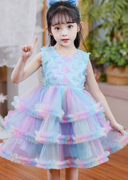 Beautiful Rainbow O-Neck Tulle Kids Maxi Dress Sleeveless