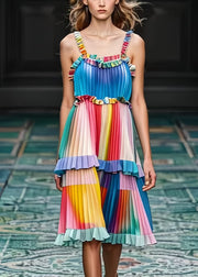 Beautiful Rainbow Ruffled Striped Summer Dress