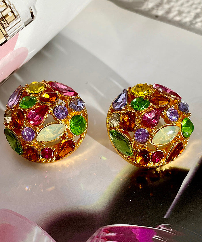 Beautiful Rainbow Sterling Silver Overgild Zircon Crystal Stud Earrings