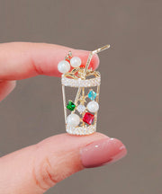 Beautiful Rainbow Zircon Pearl A Cup Of Lemon Fruit Brooches