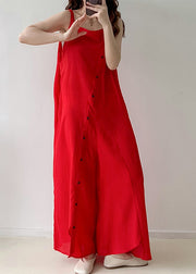 Beautiful Red Asymmetrical Single Breaasted Chiffon Jumpsuits Fall