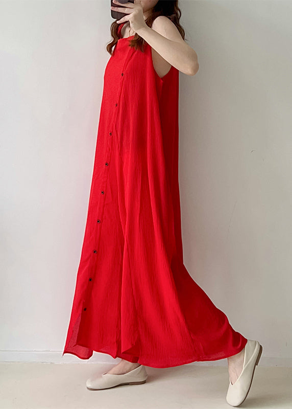 Beautiful Red Asymmetrical Single Breaasted Chiffon Jumpsuits Fall