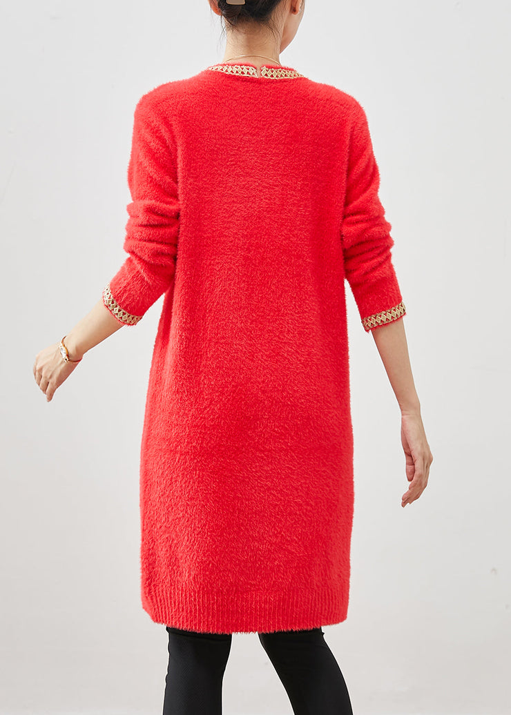 Beautiful Red Butterfly Knit Sweater Dress Winter