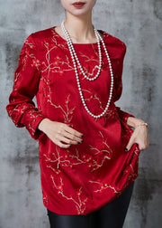 Beautiful Red Embroidered Silk Blouses Fall