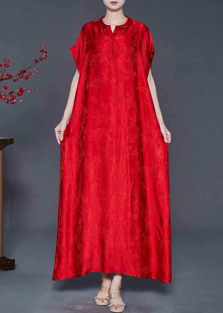 Beautiful Red Jacquard Silk Robe Dresses Oversized Summer