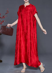 Beautiful Red Jacquard Silk Robe Dresses Oversized Summer