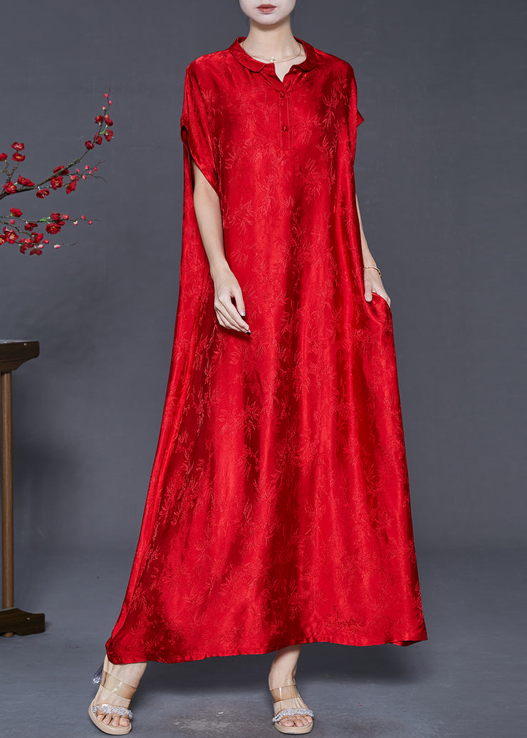 Beautiful Red Jacquard Silk Robe Dresses Oversized Summer