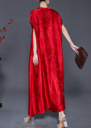 Beautiful Red Jacquard Silk Robe Dresses Oversized Summer