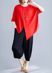 Beautiful Red O-Neck Asymmetrical Patchwork Cotton Two Piece Set Summer