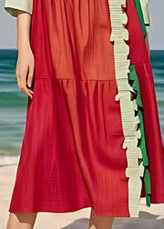 Beautiful Red Oversized Patchwork Cotton Holiday Dress Summer