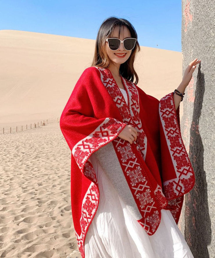 Beautiful Red Oversized Print Cashmere Shawl