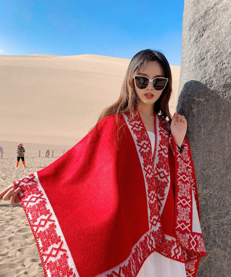 Beautiful Red Oversized Print Cashmere Shawl