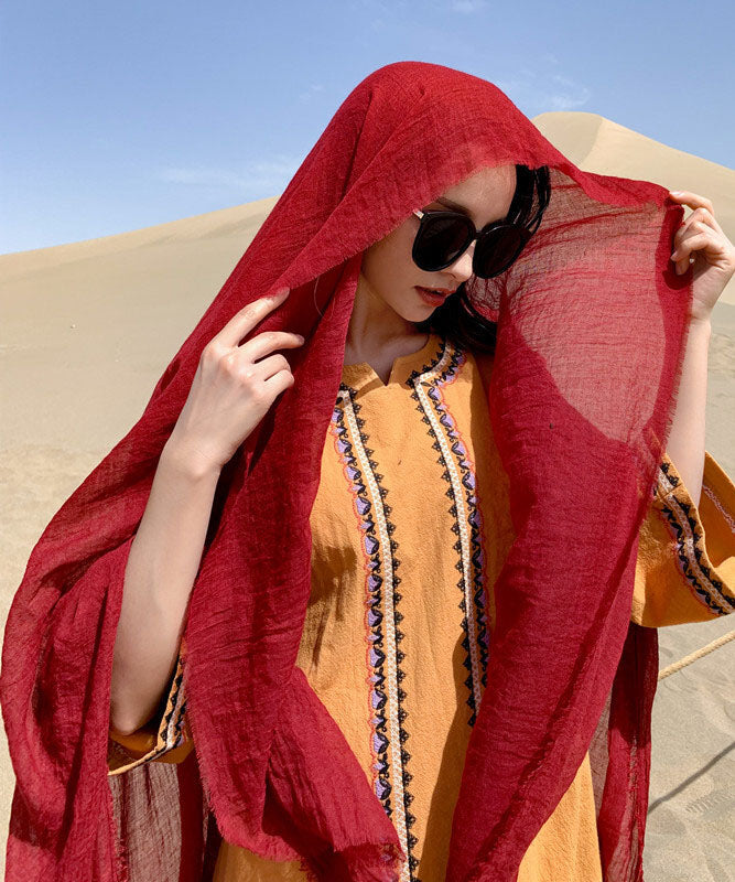 Beautiful Red Oversized Solid Linen Beach Scarf