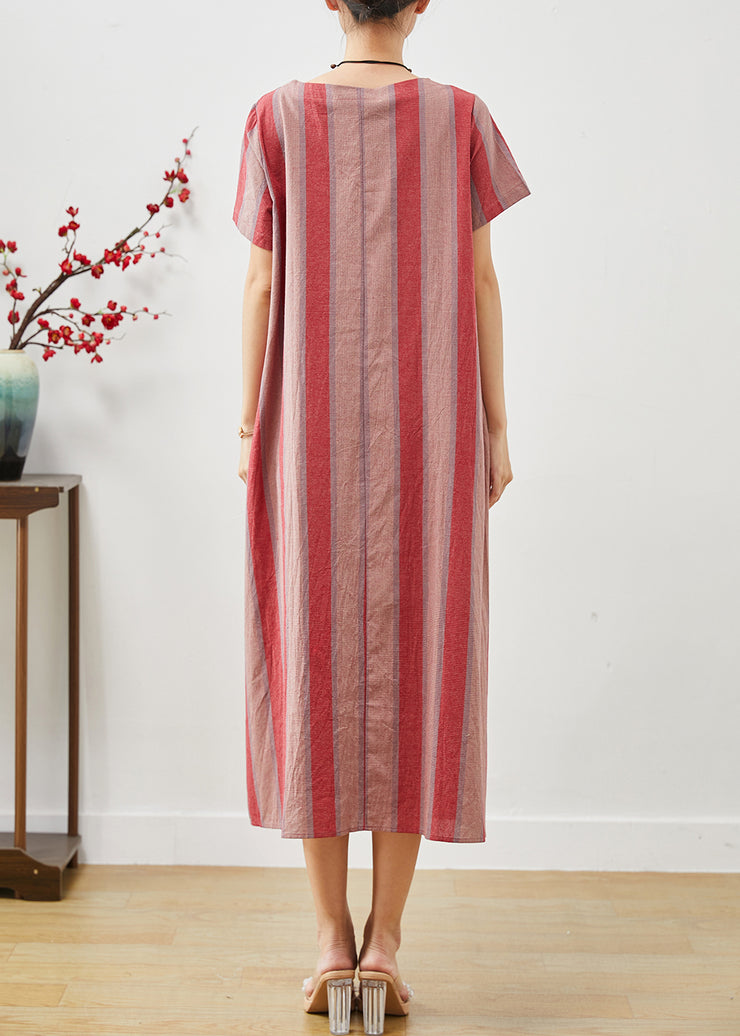 Beautiful Red Oversized Striped Cotton Robe Dresses Summer