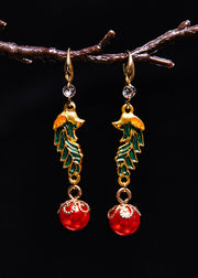 Beautiful Red Pearl Cloisonne Gilding Drop Earrings